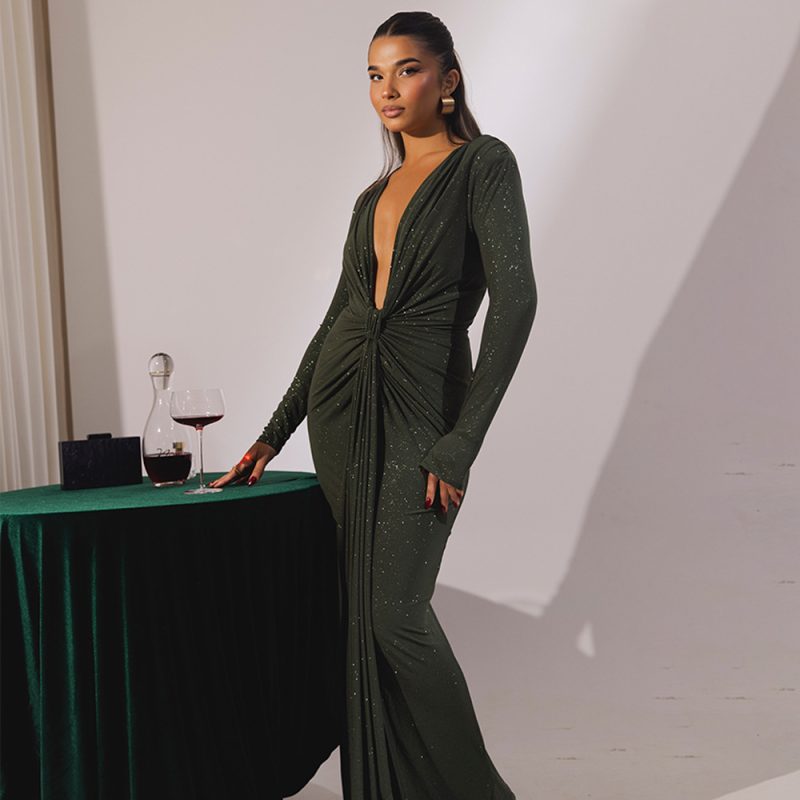 Sexy Deep V Slim Fit Slit Dress - Image 4