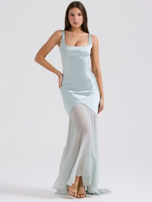 Elegant Satin Chiffon Splice Spring Sheath Dress
