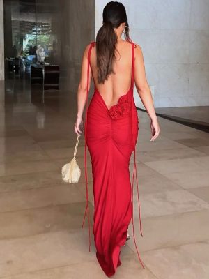 Best-Selling Summer Backless Pleated Lace-Up Maxi Dress
