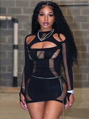 Sexy Cutout Round Neck Long Sleeve Winter Dress