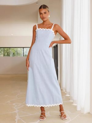 Slim Fit Solid Color Lace Sling Maxi Dress