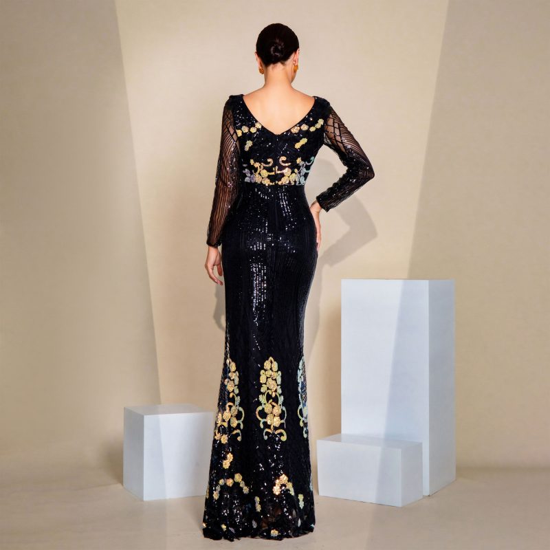 Elegant Sequin Long Sleeve Evening Cocktail Dress - Image 3