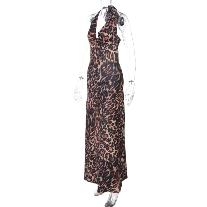 Spring Leopard Print Sleeveless Halter Backless Dress - Image 4