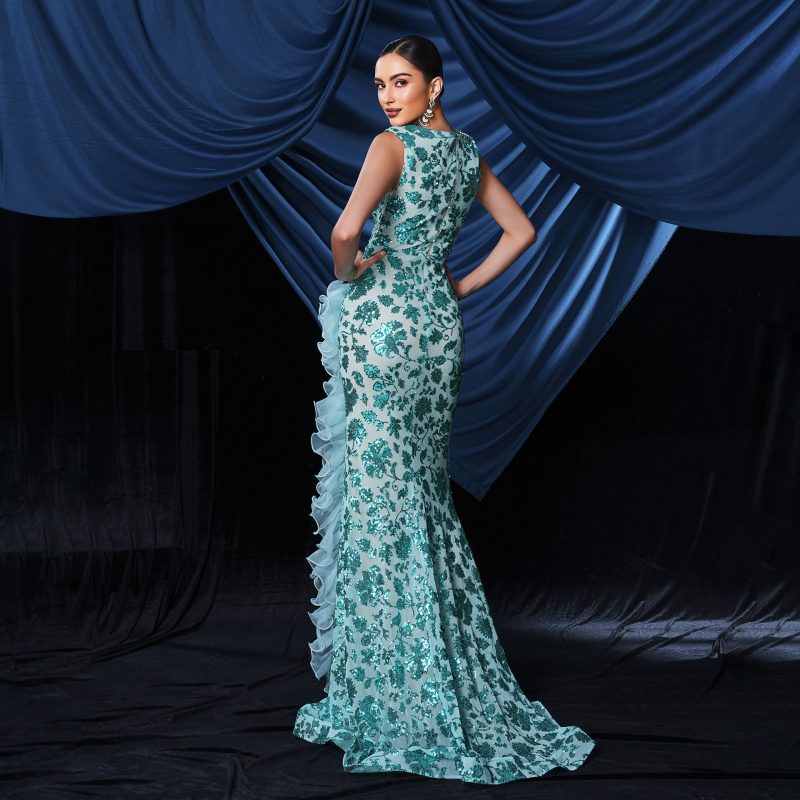Sparkling Sequined V-Neck Evening Gown Women - Image 3