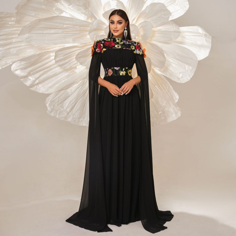 Elegant Embroidered Turtleneck Evening Gown for Women - Image 2
