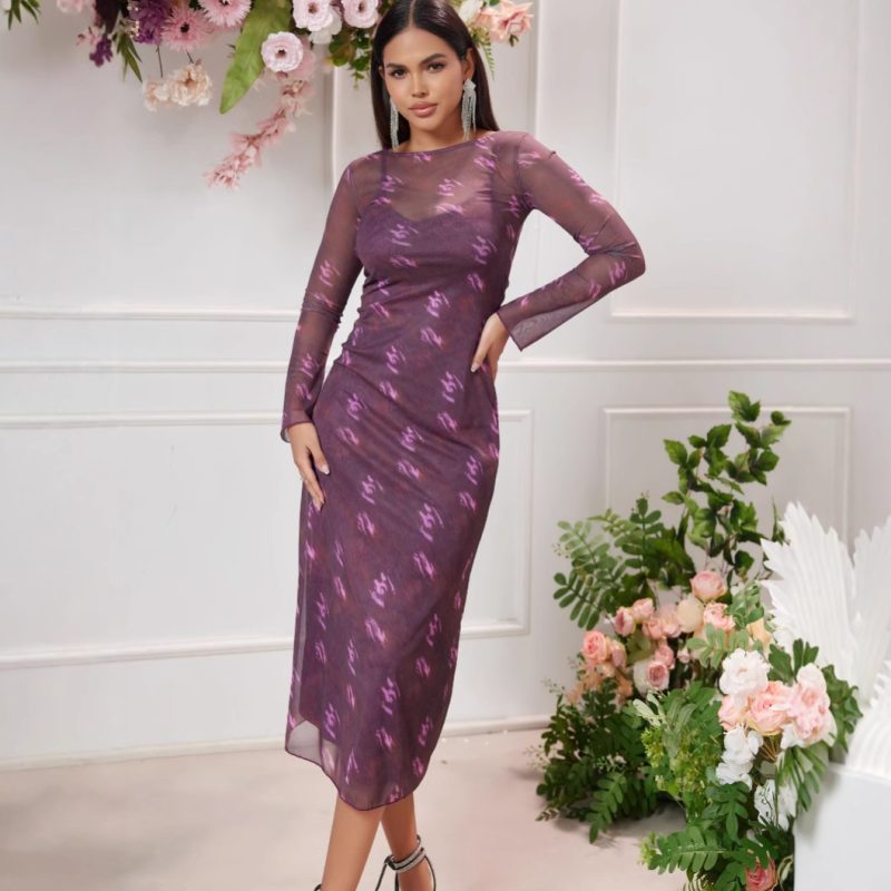 Elegant Floral Mesh Two-Piece Summer Dress Set - Image 3