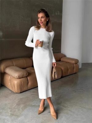 Long Sleeve Knitted Fall Winter Sweater Dress