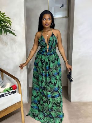 Women’s Sleeveless Backless Deep V Strap Dress