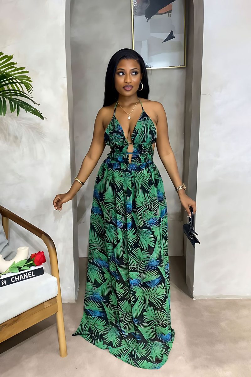 Women’s Sleeveless Backless Deep V Strap Dress