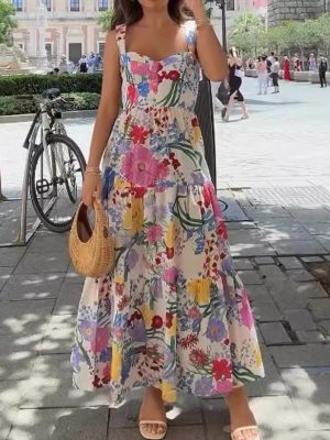 Sleeveless Multicolor Print Summer Dress Women