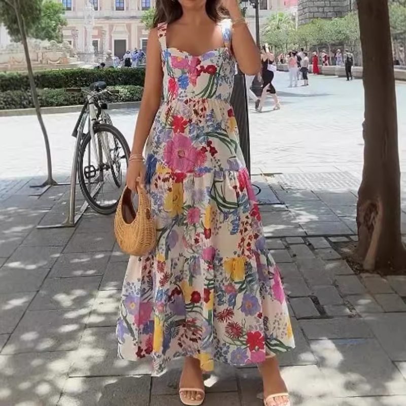 Sleeveless Multicolor Print Summer Dress Women