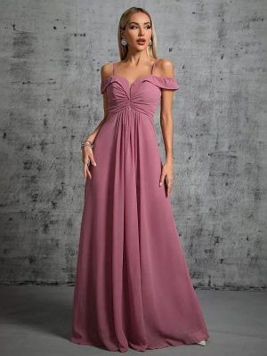 Elegant Off-Shoulder Solid Maxi Bridesmaid Dress