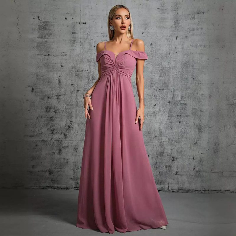 Elegant Off-Shoulder Solid Maxi Bridesmaid Dress