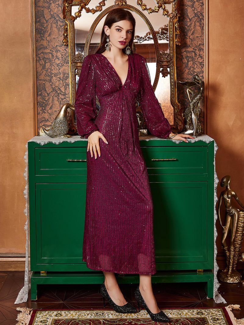 Elegant V-Neck Sequined Slim Summer Cocktail Dress - Image 2