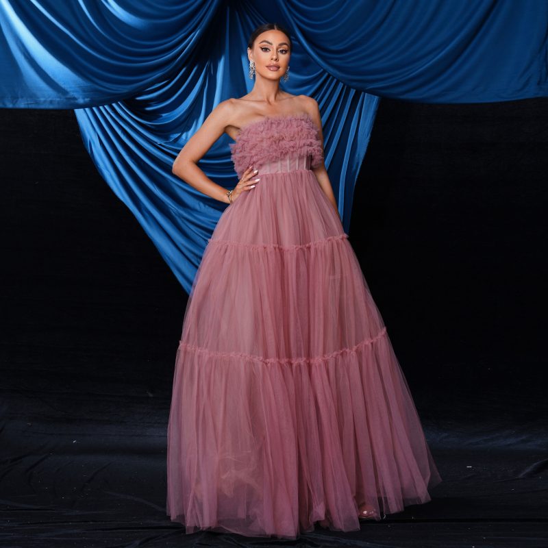 Elegant Sleeveless Off-Neck Mesh Swing Dress - Image 2