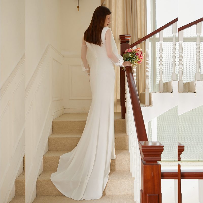 Elegant Solid Color V-Neck Long Sleeve Cocktail Dress - Image 3