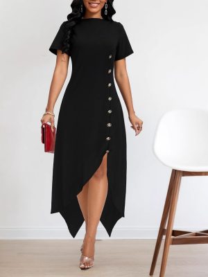Elegant Asymmetric Hem Dress with Side Fastener