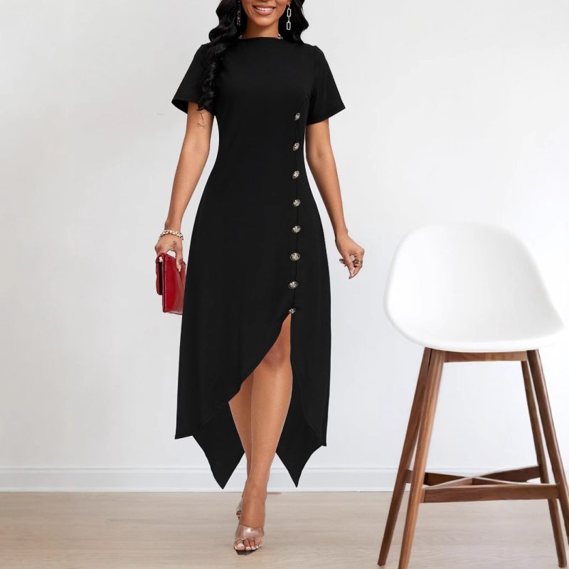 Elegant Asymmetric Hem Dress with Side Fastener