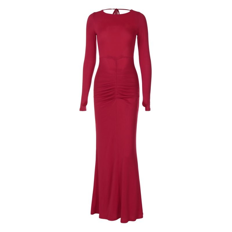 Backless Stitching Halter Long Sheath Party Dress - Image 4