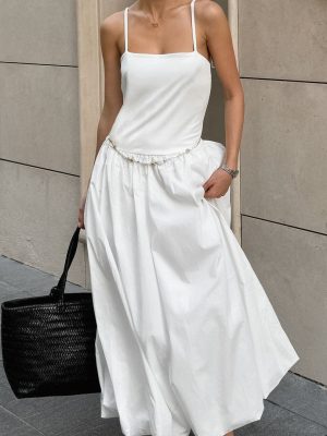 White Backless Strap Dress with Pettiskirt