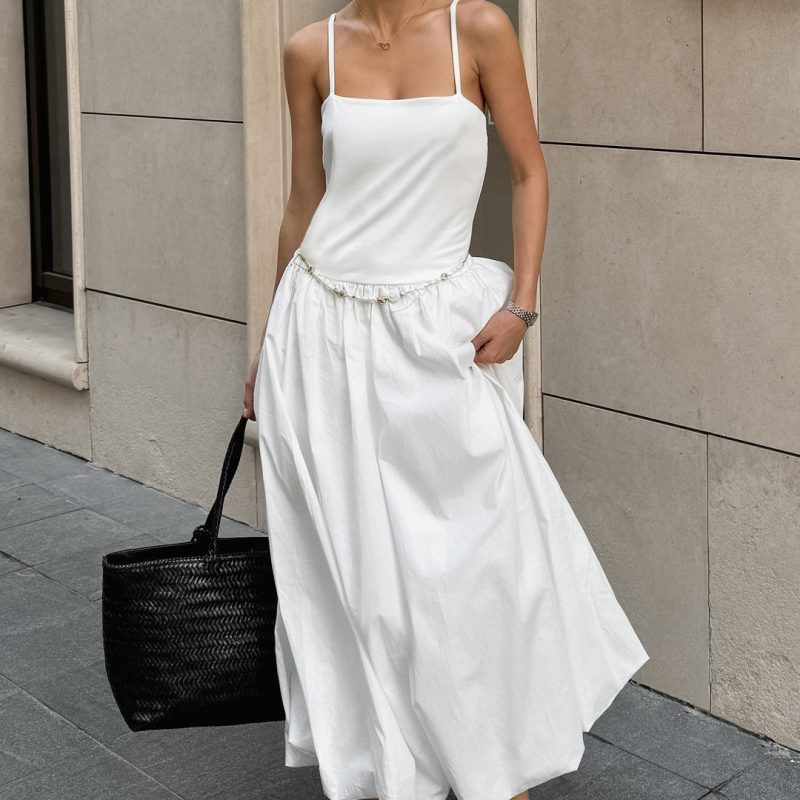 White Backless Strap Dress with Pettiskirt