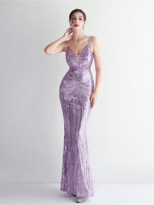Elegant Floral Suspender Sequined Slim Fit Dress