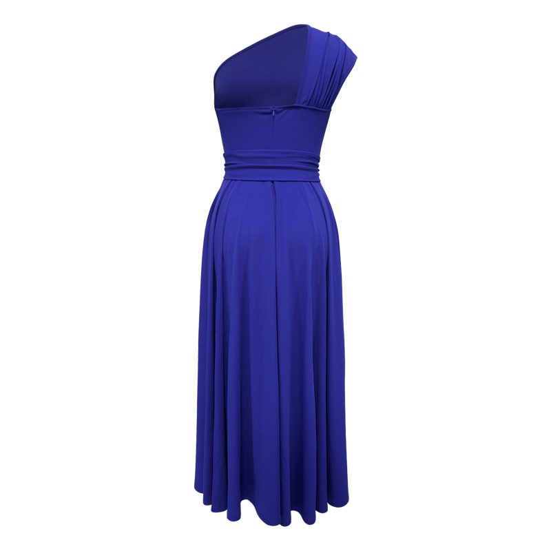 Sleeveless Diagonal Collar Waist Tight Swing Dress - Image 2
