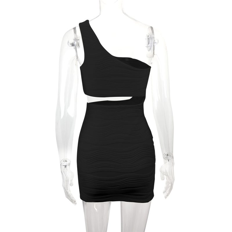 Water Ripple Shoulder Sexy Cropped Dress - Image 3
