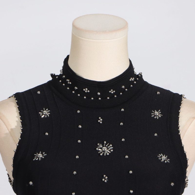 Elegant Spring Beaded Slim A-Line Dress - Image 3