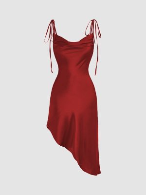 Popular Satin Sling Waist-Tight Asymmetric Hem Dress