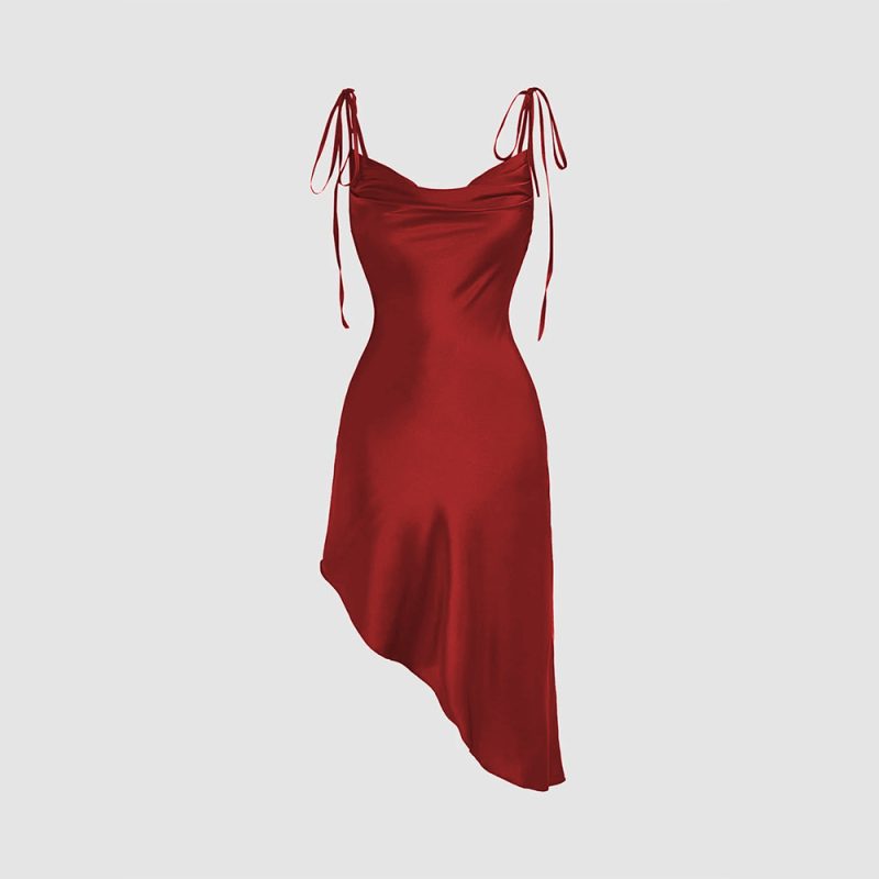 Popular Satin Sling Waist-Tight Asymmetric Hem Dress