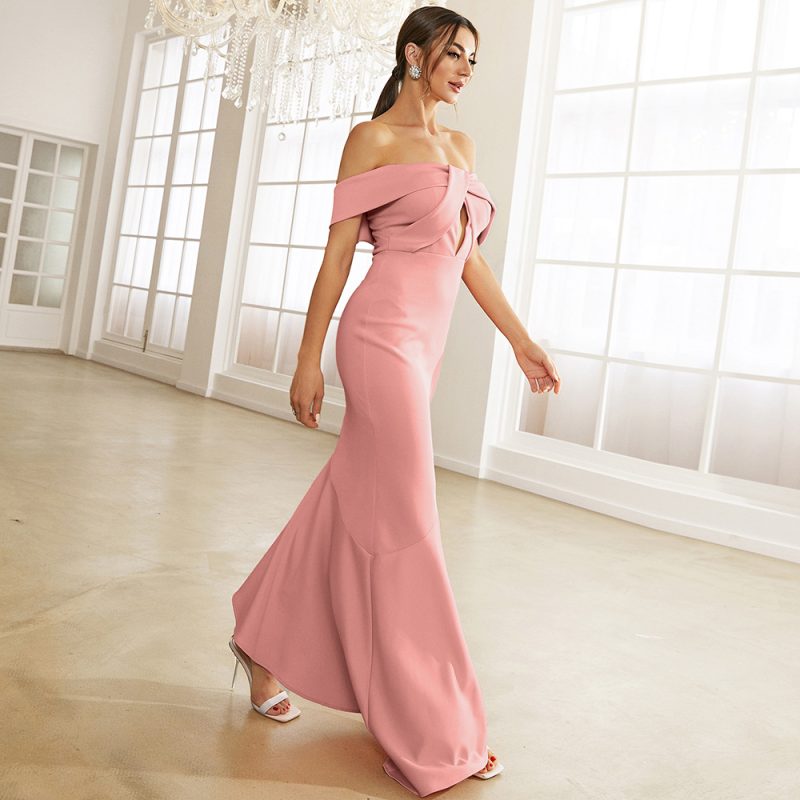 Off-Neck Sleeveless Slim Ruffle Cocktail Dress - Image 2