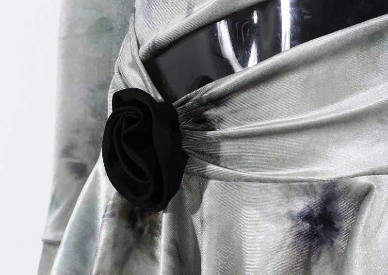 Women’s Tie-Dyed Velvet Asymmetric Ruffled Dress - Image 2