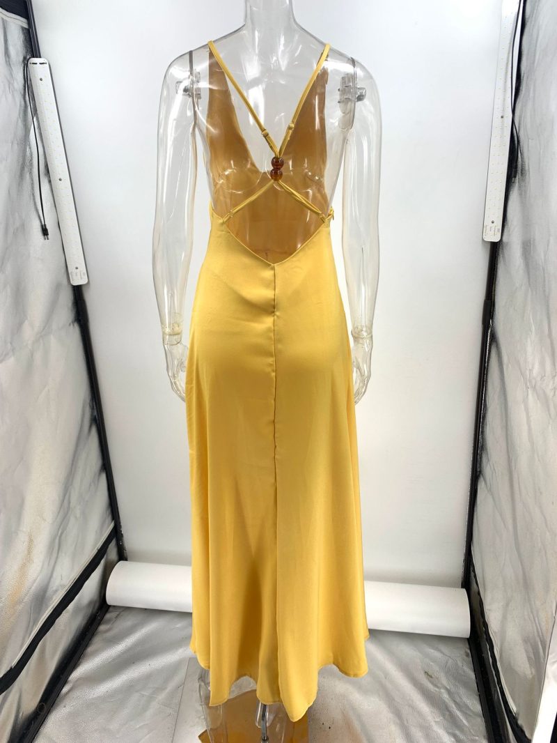 Sexy Backless V-Neck Satin Maxi Dress - Image 4