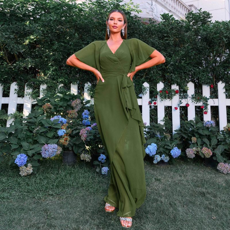 Elegant V-Neck Waist-Controlled Bohemian Swing Dress - Image 2