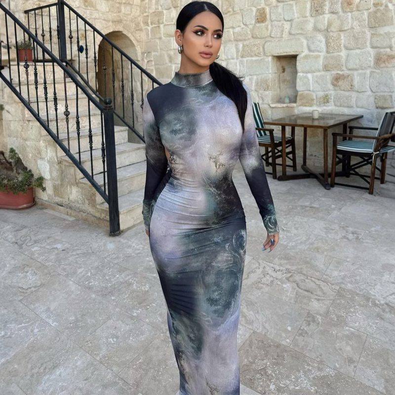 Sexy High Collar Backless Slim Fit Maxi Dress - Image 2