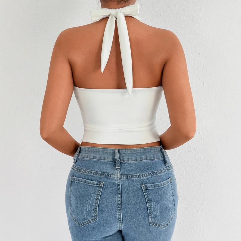 Sexy Backless V-Neck Halter Cropped Top Women - Image 3
