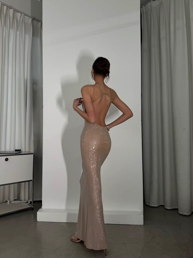 French Rhinestone Slim Fit Evening Dress - Image 3