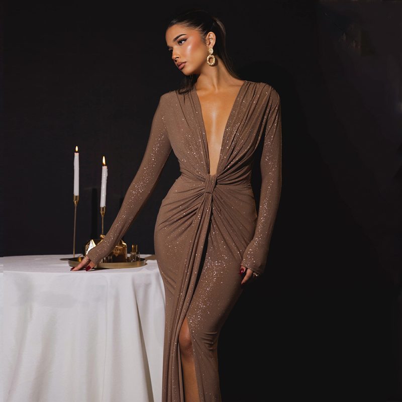 Sexy Deep V Slim Fit Slit Dress