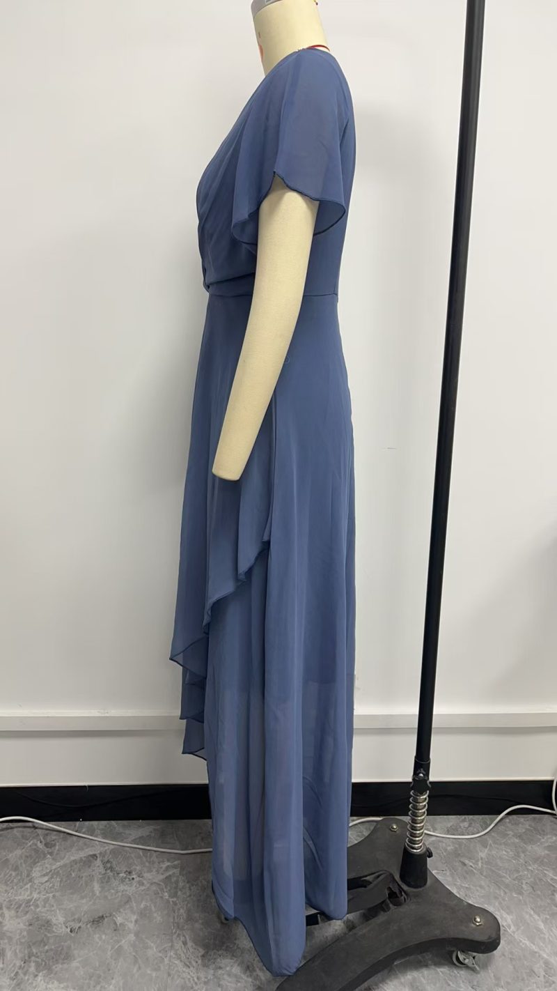 Winter V-Neck Chiffon Tight Waist Casual Dress - Image 3