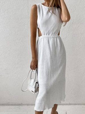 Elegant Hollow Out Crepe Cotton Cropped Dress