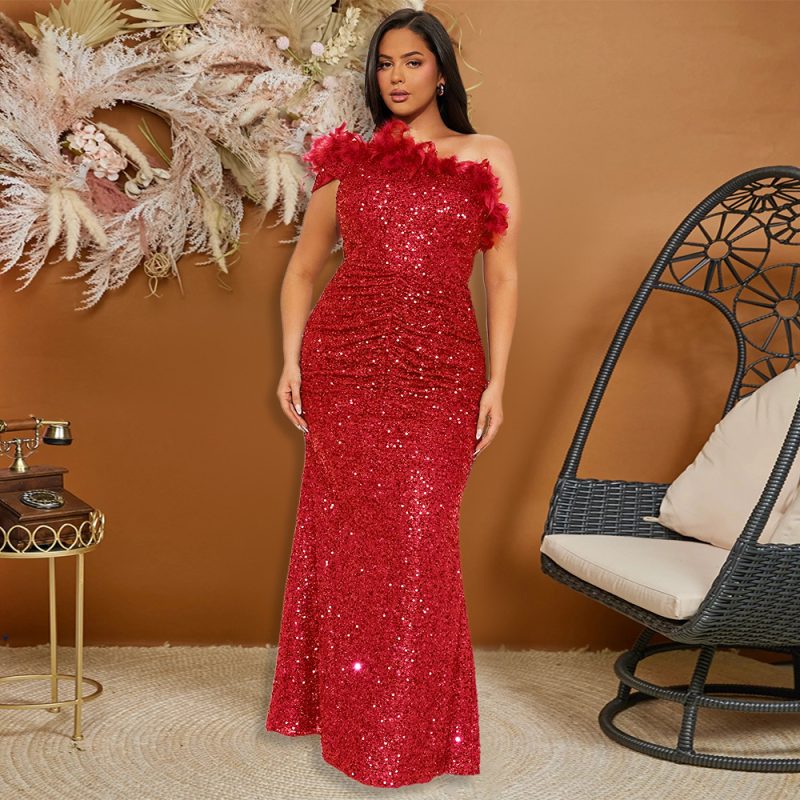 Black Feather Sequin Paillette Maxi Dress - Image 2