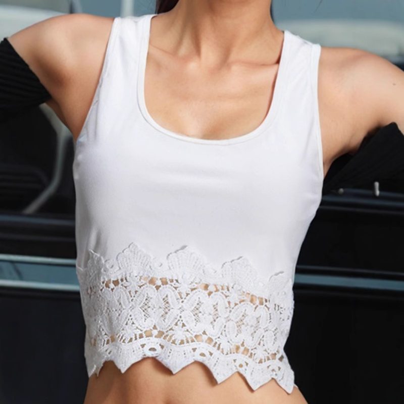 Spring U-Collar Lace Stitching Sexy Cropped Vest - Image 4