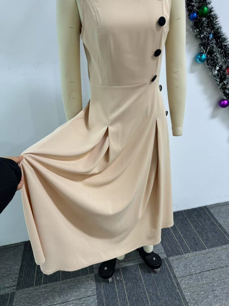 Elegant Sleeveless Stand Collar Waist-Control Dress - Image 4