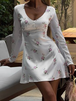 Sexy Satin V-Neck Printed Summer Dress