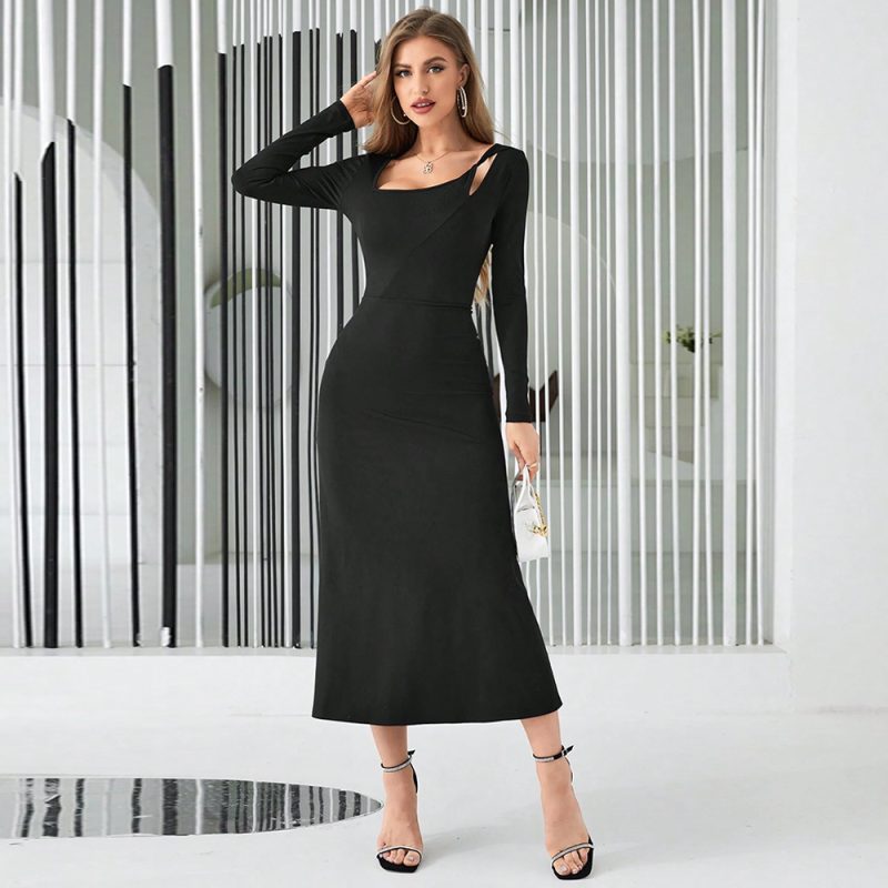 Cutout Back Hollow Slim Fit Sheath Dress