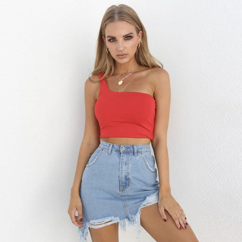 One-Shoulder Sexy Cropped Summer Top Women