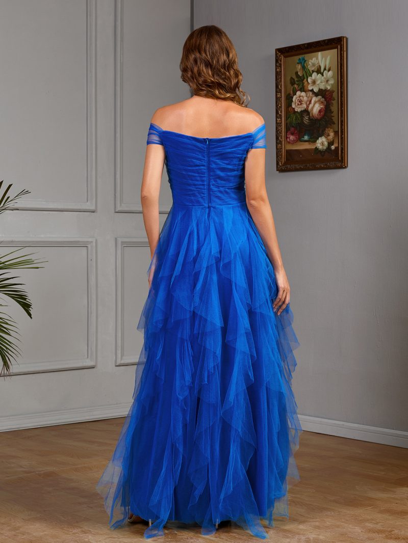 Elegant Off-Shoulder Mesh Slim Fit Evening Dress - Image 2