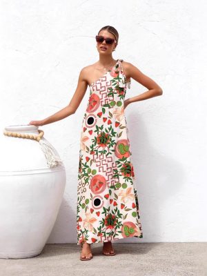 Summer Printed Shoulder Lace-Up Elegant Dress