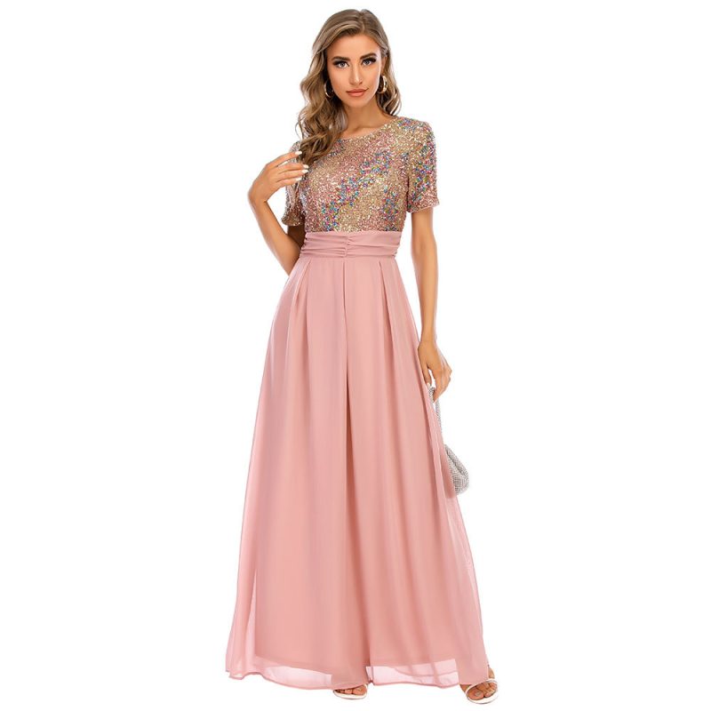 Chiffon Stitching Sequin Popular Maxi Dress